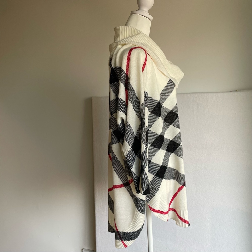 Cowl Neck Sweater in Cream, Black, and Red with High-low Hem, size L, NWOT - Picture 3 of 7